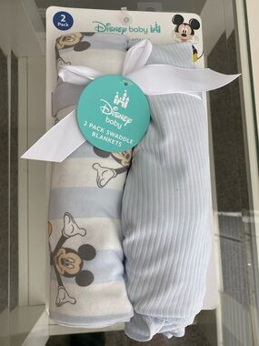 NWT Disney Baby 2-Pack Mickey Swaddle Blankets - Light Blue